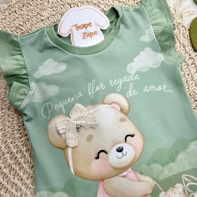 Vestido Ursinha Pequena Flor Regada de Amor - Verde